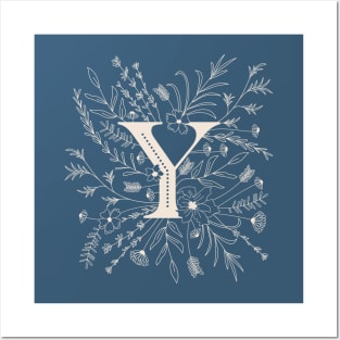 Botanical Letter Y (Lake Blue) Posters and Art